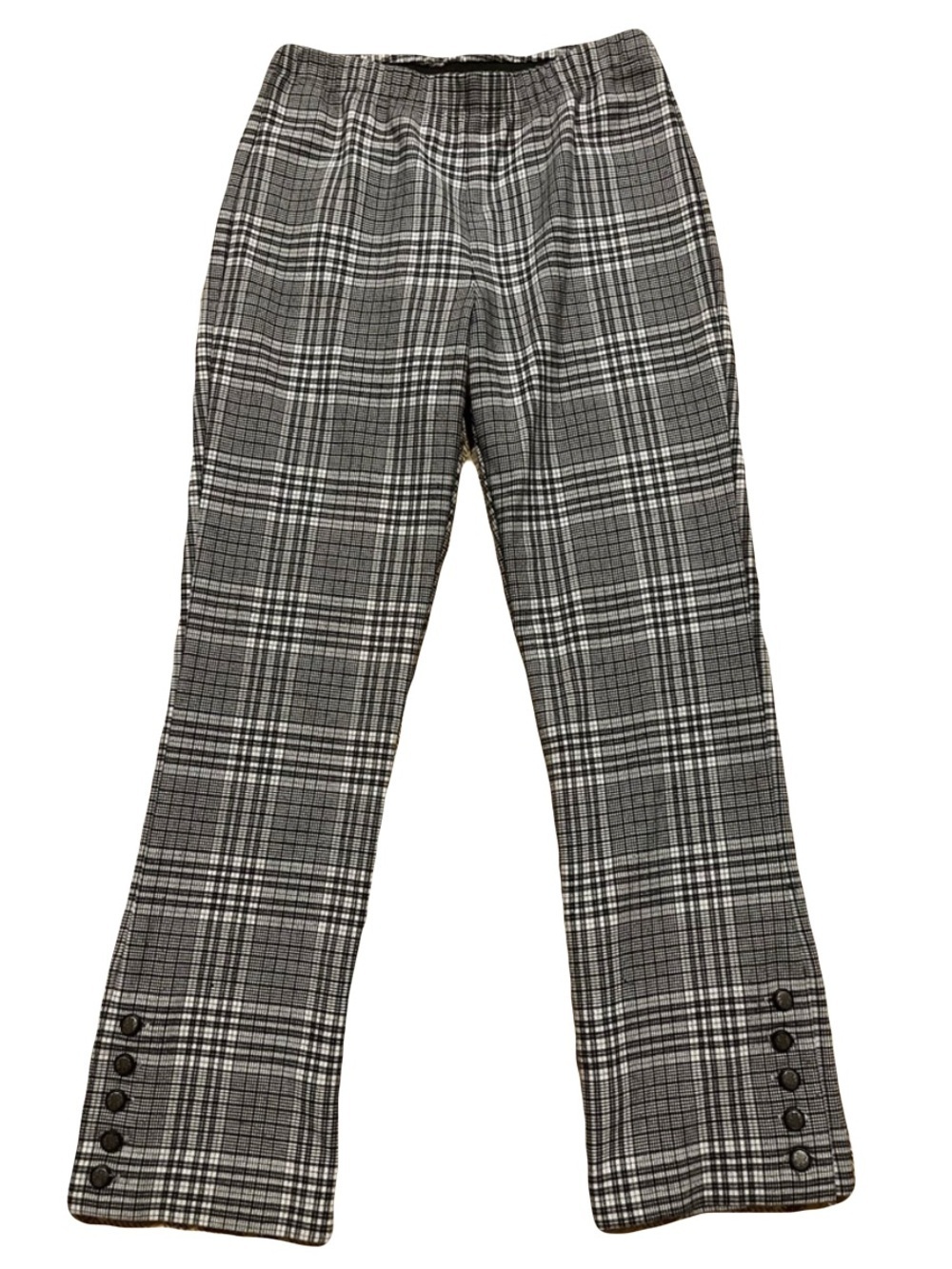 Fifteen Twenty Gray Plaid Kick Flare Pants Button Hem Dark Academia Preppy
